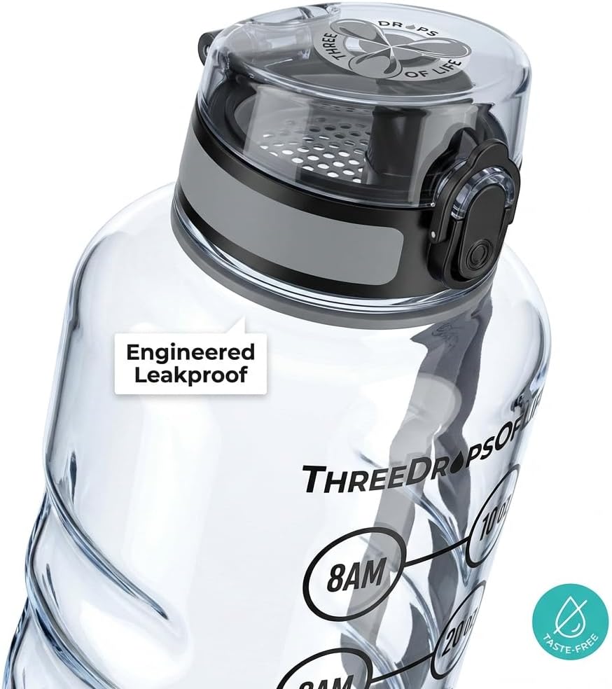 50oz Water Bottle Timer Reminder, Measuring Lines Container, Clear Tritan Plastic, BPA Free, Flip Top, Leak Proof Lid, Motivational Reminder Bottles, Reusable Time Markings for Drinking - Image 4