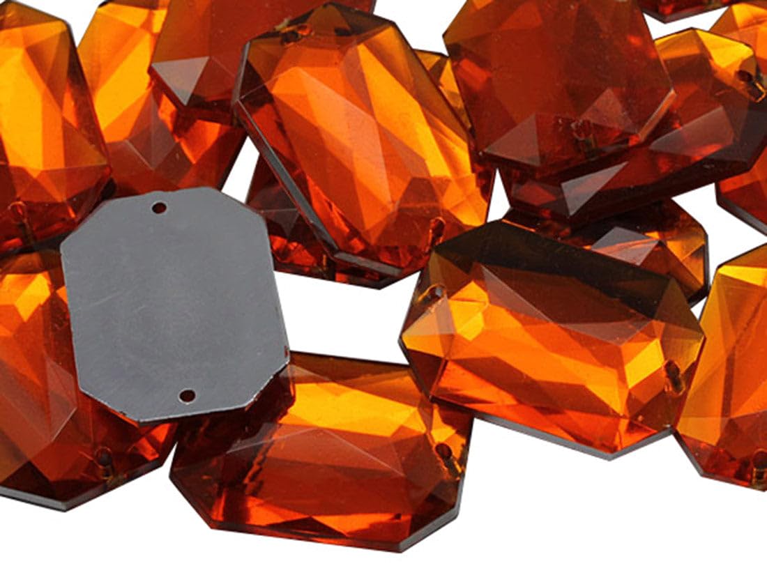 Allstarco 14x10mm Orange Hyacinth CH08 Flat Back Octagon Sew On Beads for Crafts Plastic Acrylic Rhinestones with Holes for Sewing, Clothing