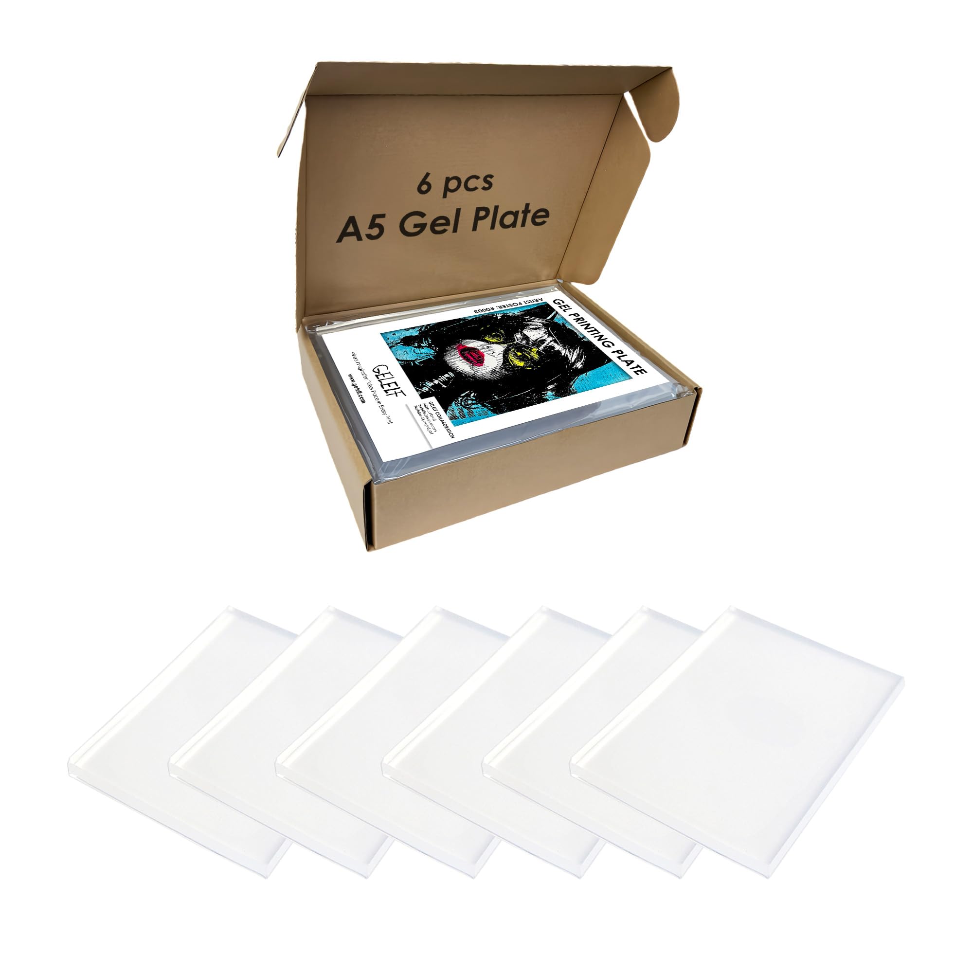 GELELF New Generation Gel Printing Plate, Upgraded Formula Printing Plate for Gel Printing Art, Gel Monoprinting Kit, Printmaking Supplies, No Aging and Bubbling (5"x7" | 12.7x17.8 cm-6 Pack)