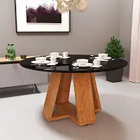 Mesa De Jantar Redonda Luxo Tampo Com Vidro 4 Lugares Acabamento Premium