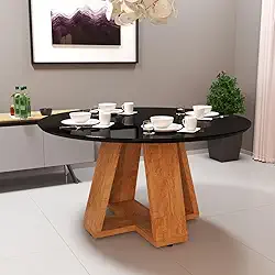 Mesa De Jantar Redonda Luxo Tampo Com Vidro 4 Lugares Acabamento Premium