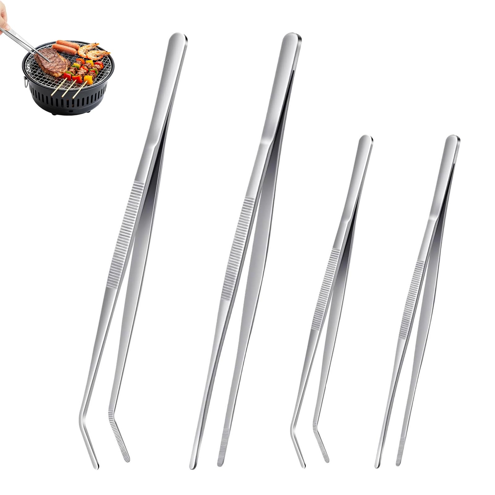 4 PCS Cooking Tweezers, Professional Kitchen Tweezers Set with Long and Short Styles, Tongs for Various Cooking Tasks, Ideal for Chefs and Home Cooks
