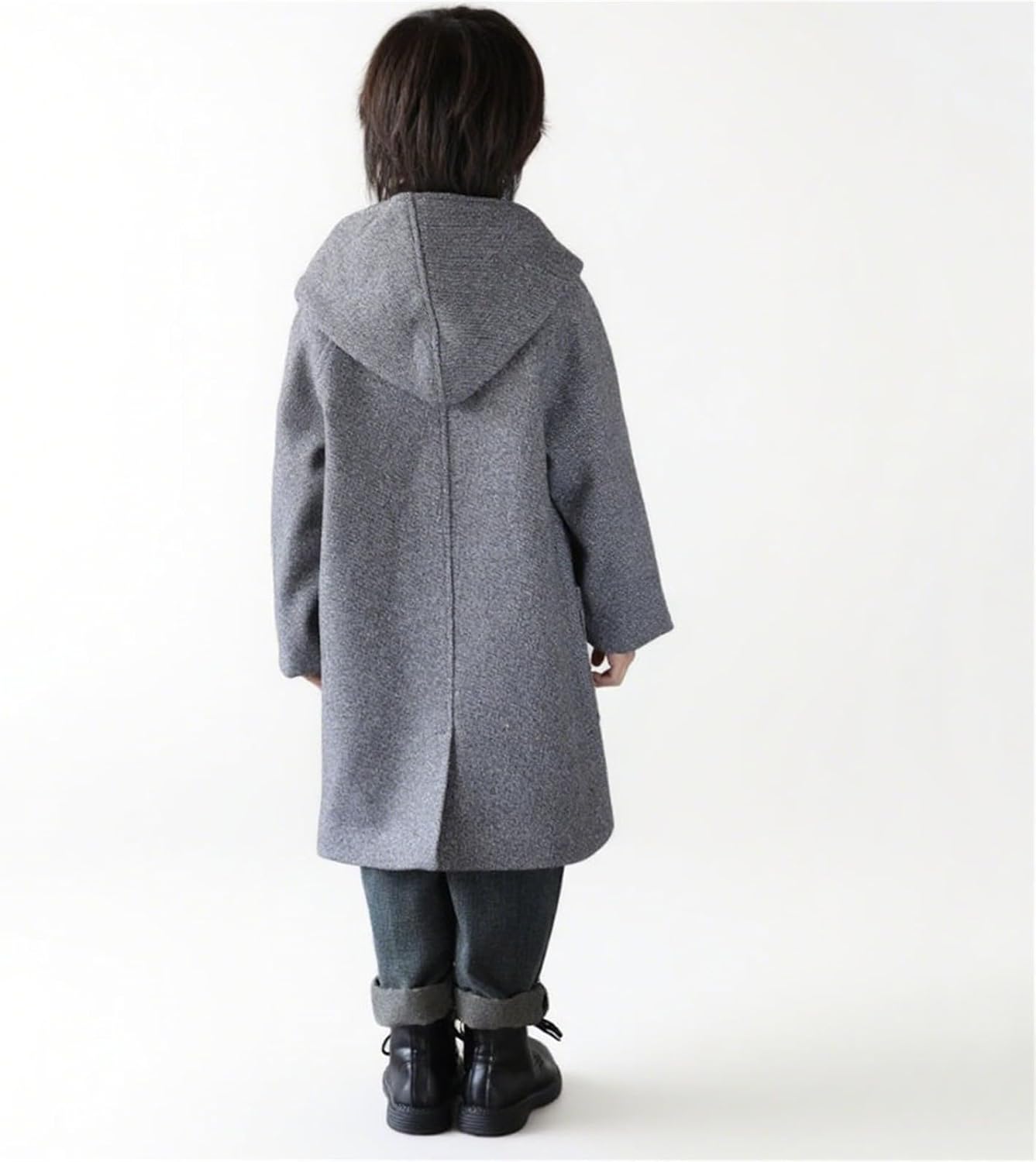 Boys Winter Hooded Trench Coat Kids Single Breasted Wool Dress Coat Warm Windbreaker Overcoat with Pockets
