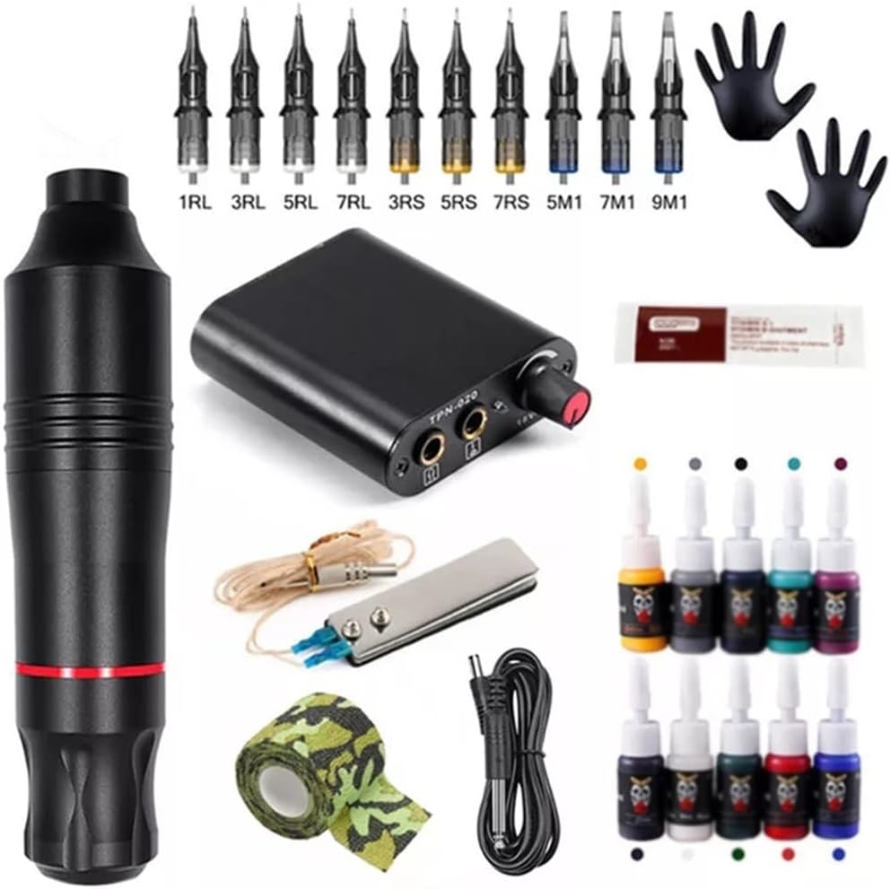 Tattoo Machines Tattoo Machine Kit Tattoo Power Supply Rotary Tattoo Pen Machine with Cartridges Needle for Tattoo Beginners Artist(D)