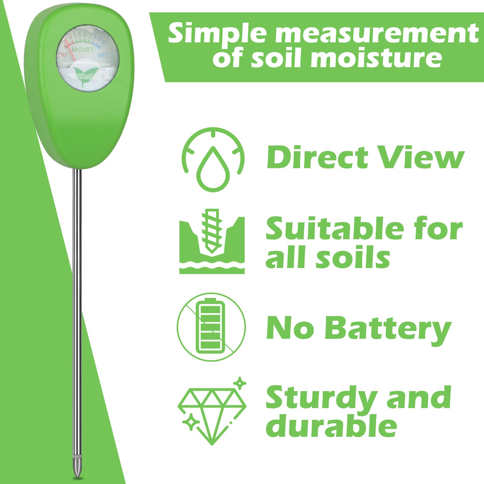 Misuratore di umidità del Suolo, Nessuna Batteria Necessaria Tester per Il Acqua Monitor, Igrometro per Piante, Adatto Piante da Interno ed Esterno, Orti Iardino, Fattoria,Giardino