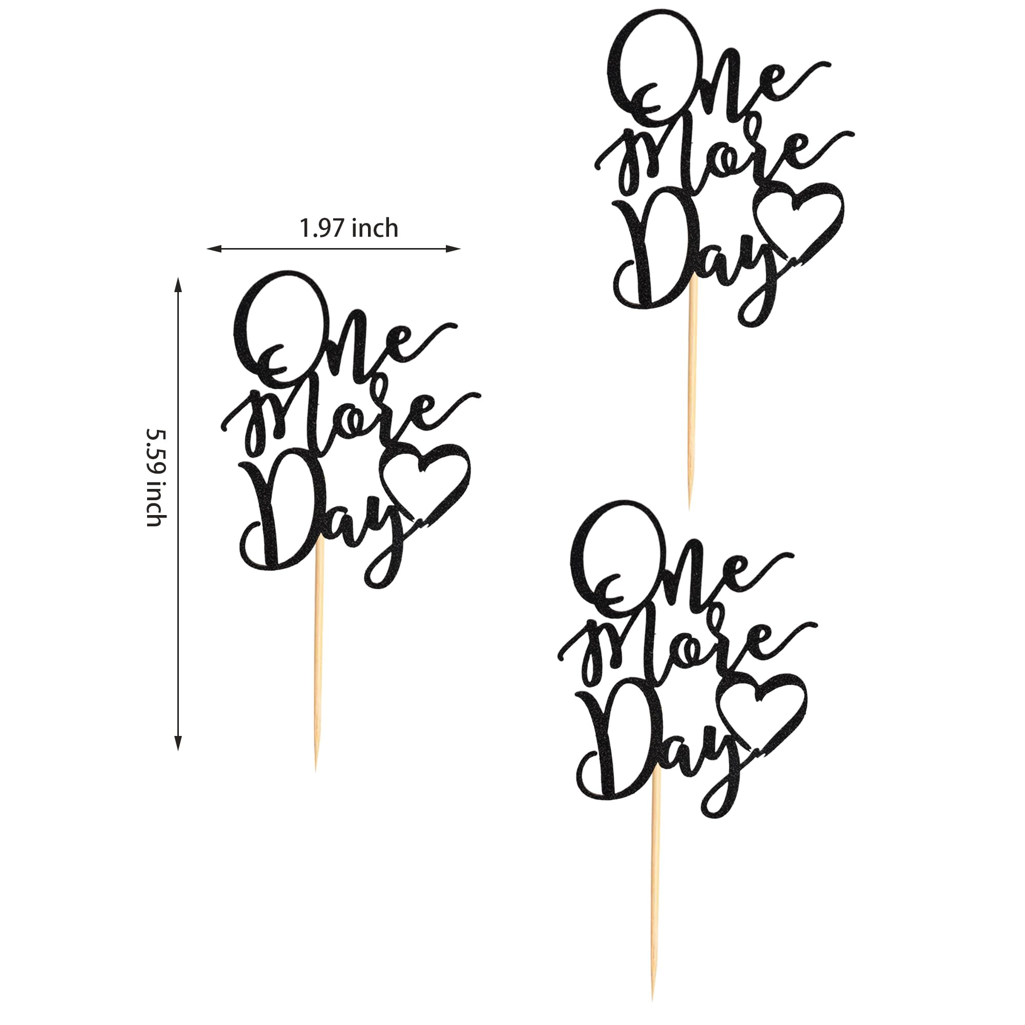 Arthsdite 24Pcs One More Day Cupcake Toppers Glitter Wedding Rehearsal Dinner Cupcake Picks Decoration for Wedding Countdown Theme Party Cake Decorations Supplies - Black Glitter