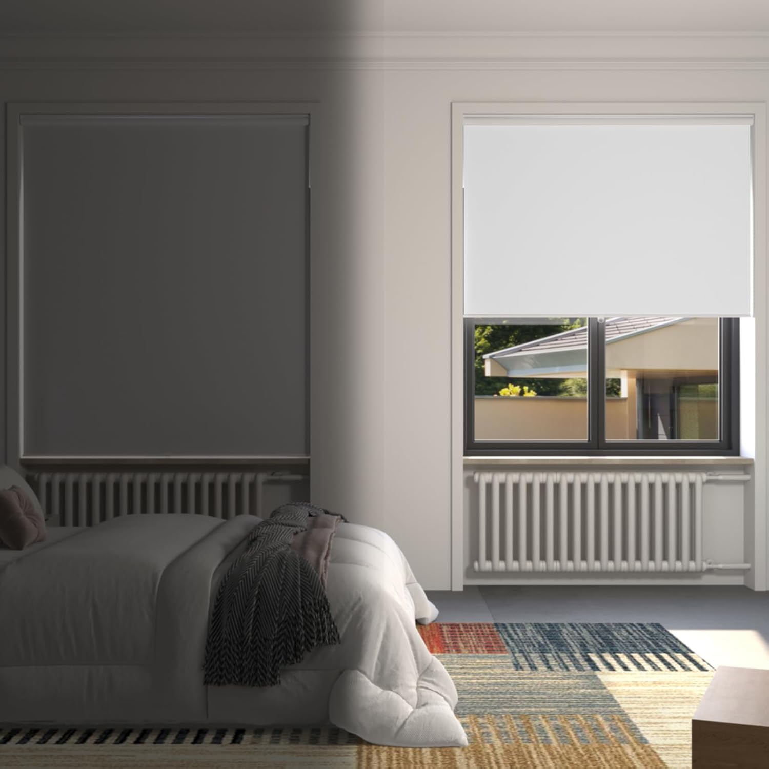 MYshade Blackout Cordless Roller Shades, Room Darkening Free-Stop Roll Up Blinds for Windows, Pull Down Blocking Blind for Home and Office, Easy to Install, 34" W X 72" H, White