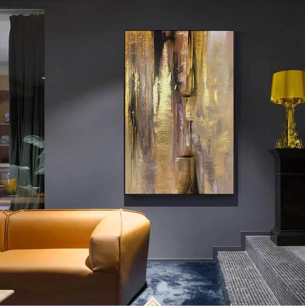 Peinture à l'huile feuille d'or grand format mur blanc