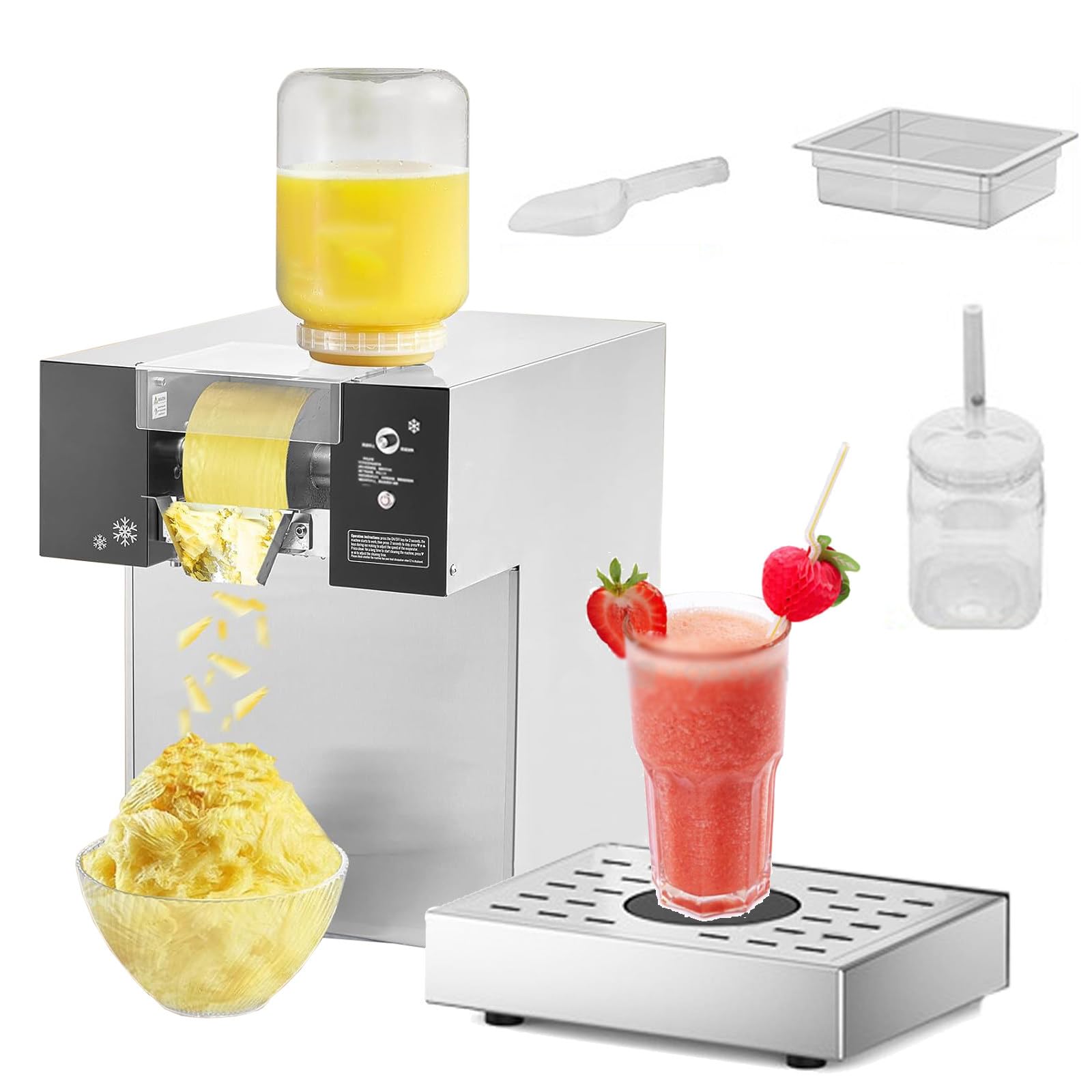 Máquina trituradora de hielo para granizados, máquina comercial para triturar hielo con plato giratorio eléctrico de acero inoxidable para preparar granizados, cócteles, frappés, café,70kg/h