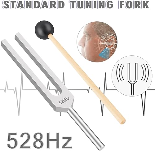 Miniatura 2 de EASTROCK Diapasón de 528 Hz con martillo de silicona y paño de limpieza, nerviosensorial de grado clínico para una curación perfecta, instrumento