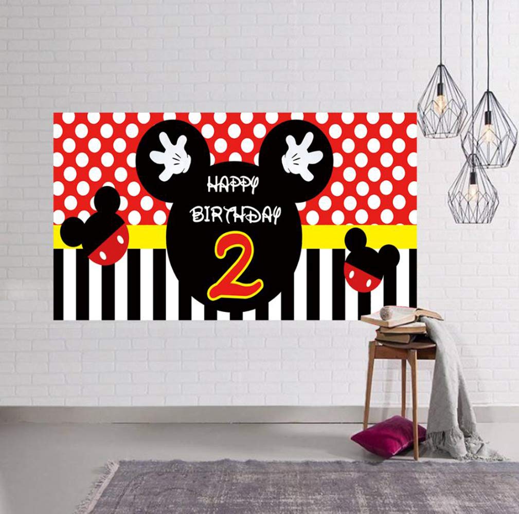 Mickey Photography, Mickey 2nd Birthday Backdrop, Mickey 2nd Birthday Party Supplies Decorations, Mickey Themed 2nd Birthday Decorations Background (6.6 x 3.3 ft)