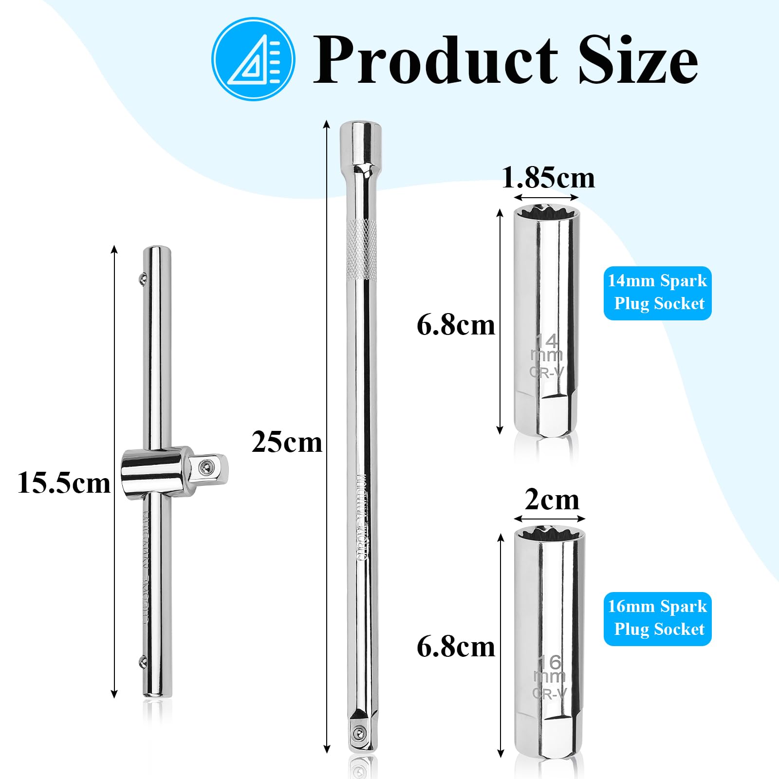 efuturetime Chiave Candela 14/16 mm Magnetica 3/8" a 12 Punti, Presa per Candela con Impugnatura a T Scorrevole Combinabile Flessibili per Auto