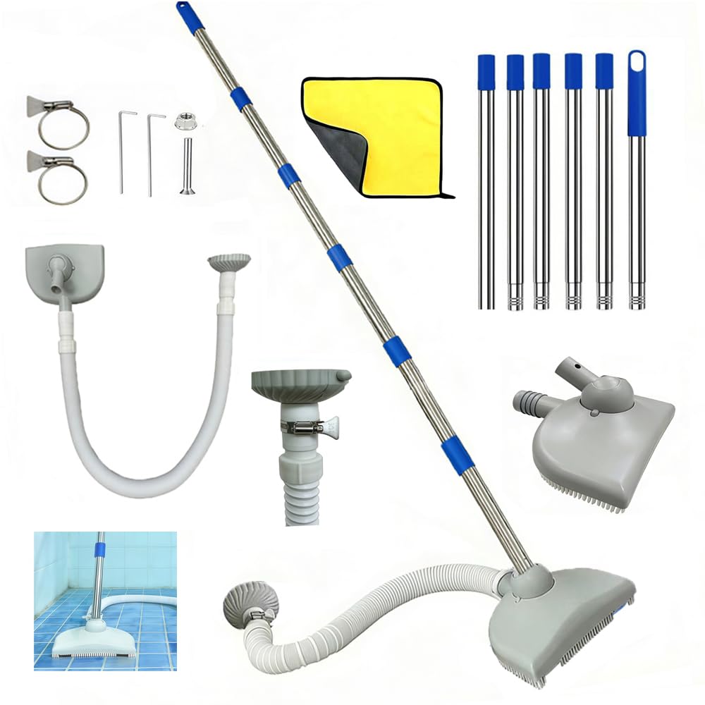 Nettoyeur de Sol de Piscine avec Tuyau Rétractable 350 cm, Aspirateur de Sol avec Tige Télescopique de 230 cm, pour Piscine, Etang, Jacuzzi, Salle de Bain et Spa - 1
