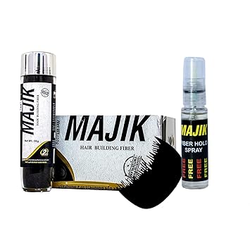 Majik 100% Real Human Hair Fibers For Bald And Thinning Hair (Black, 36 Gram) Free Fiber Holding Spray with Optimizer Comb
