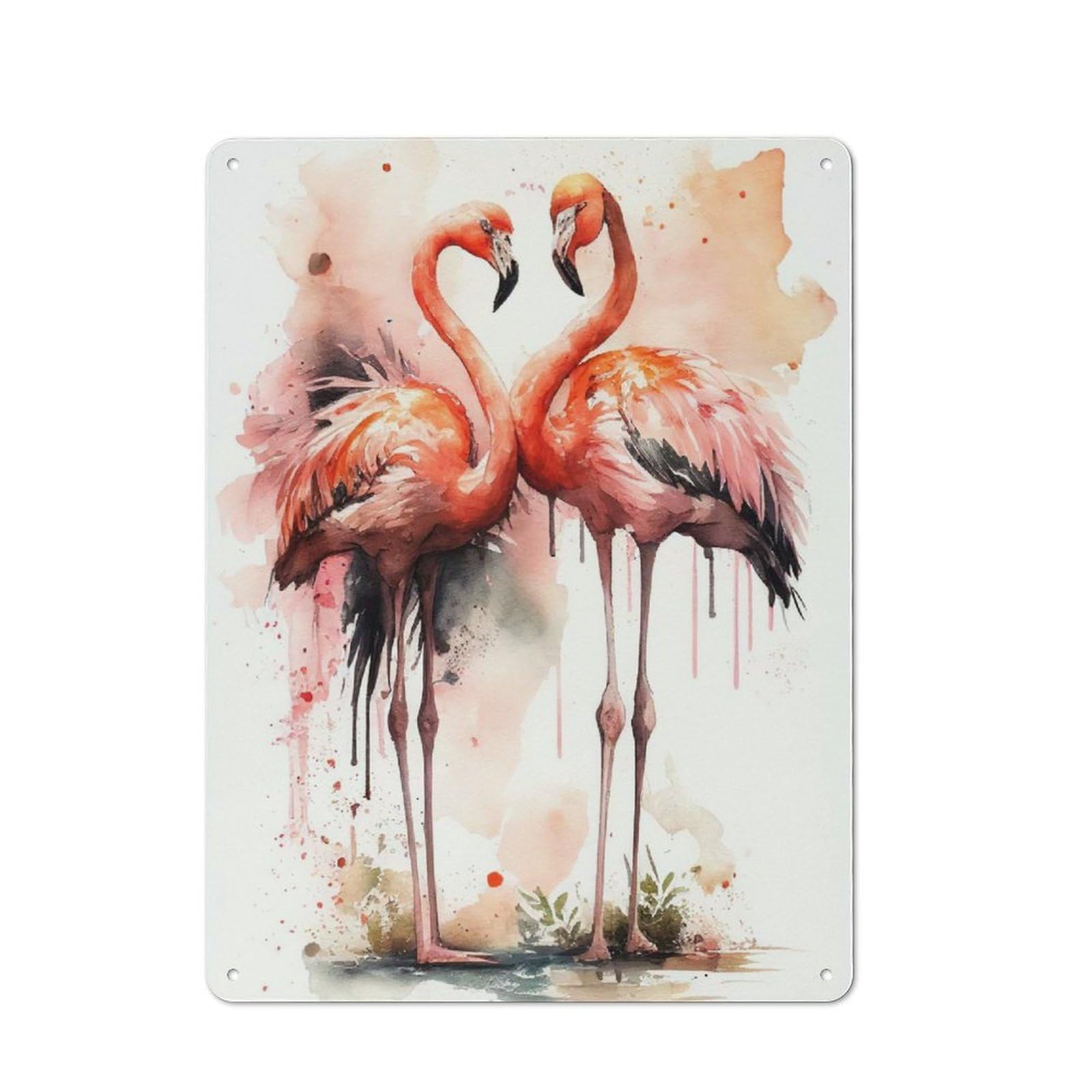 40x30cm Rustic Metal Sign with Two Flamingos Watercolor for Kitchen Or Home Bar, for Metal Sign Collectors, for Garage And Workshop Walls