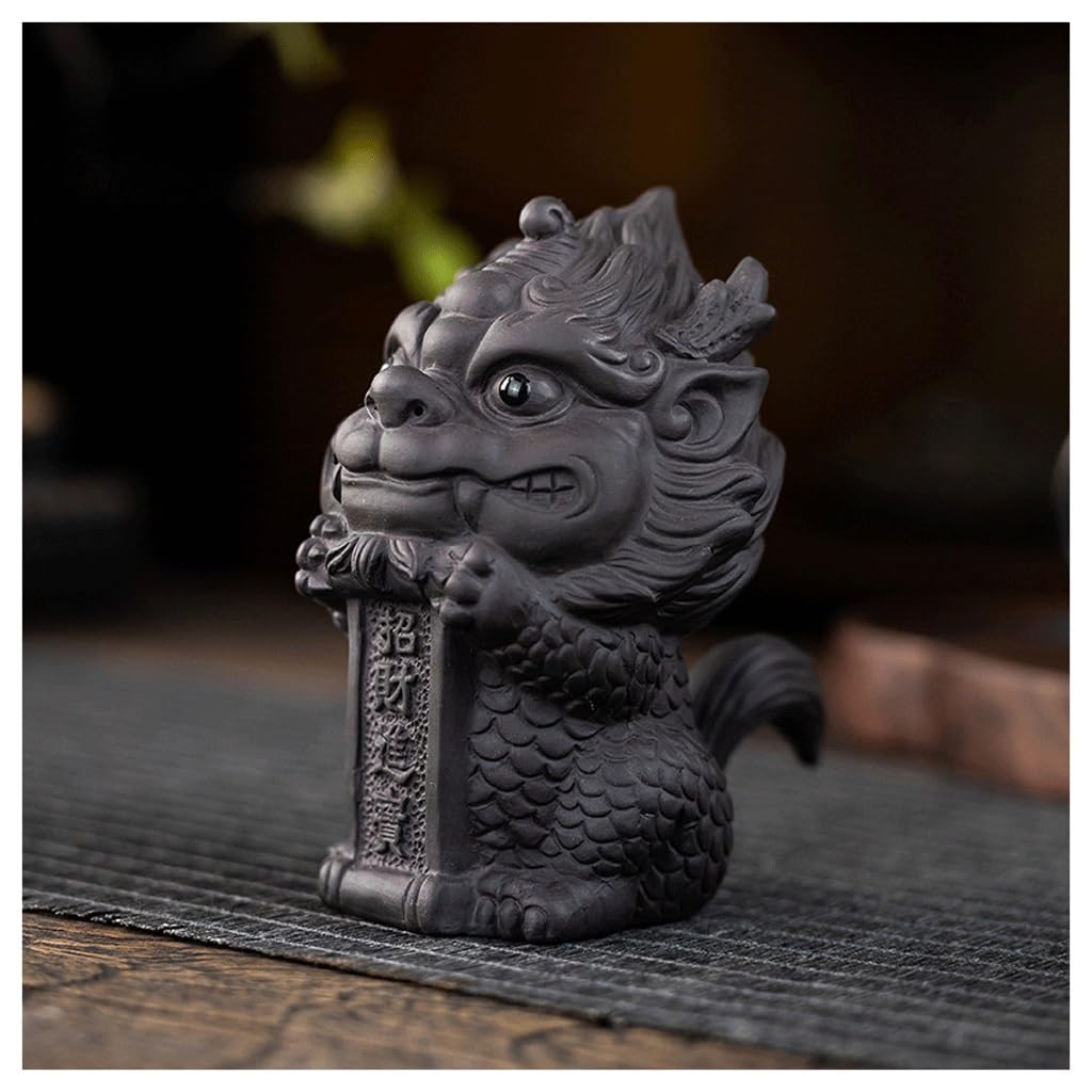 ENGENDER Kung Fu Tea Pet Purple Clay Pottery Tea Pet, Kirin Ornaments, Light Luxury Table, Toys And Sets(C)
