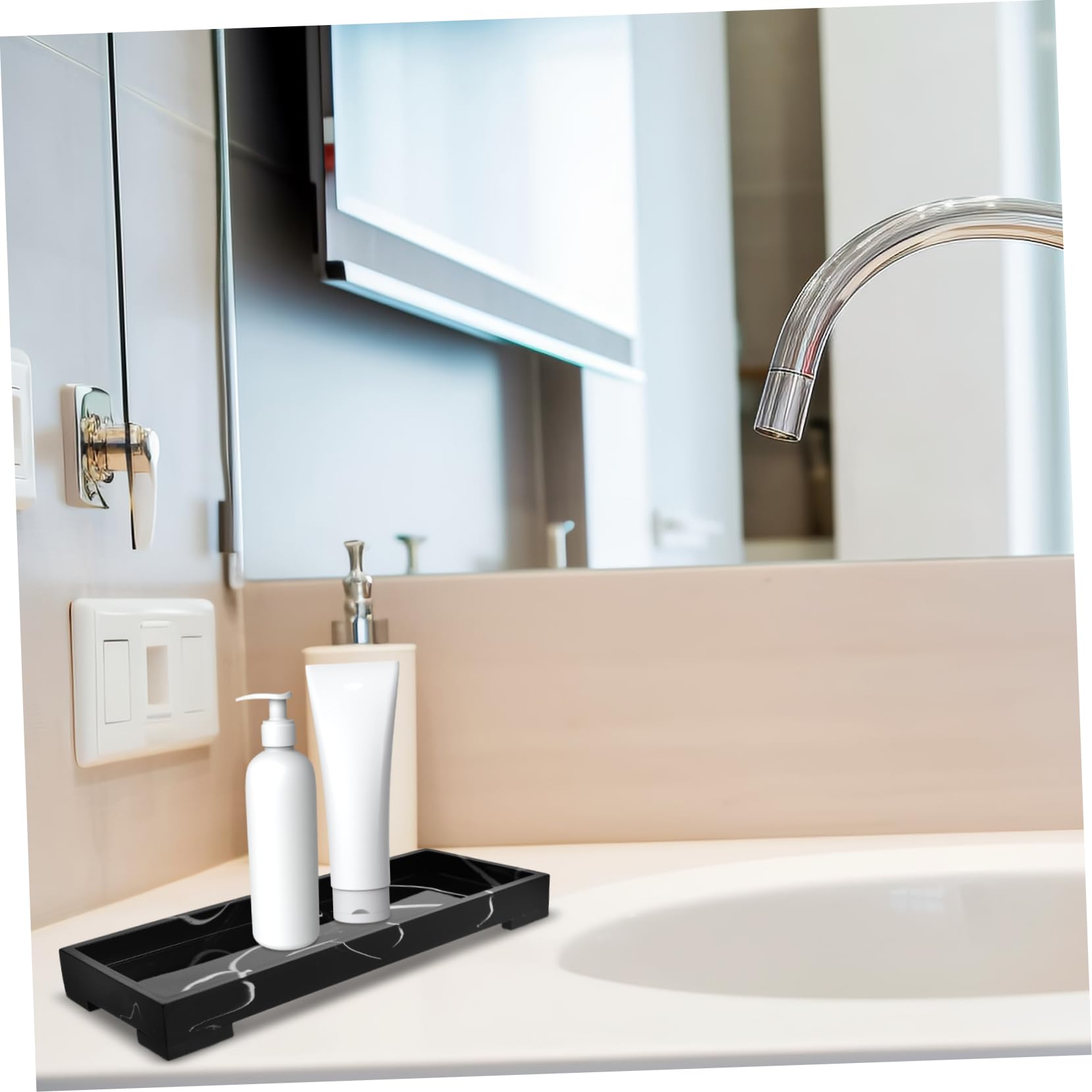 Bandeja Organizadora De Resina Mármol para Baño Soporte Multifuncional para Jabón Perfume y Joyas para Oficina y Tocador