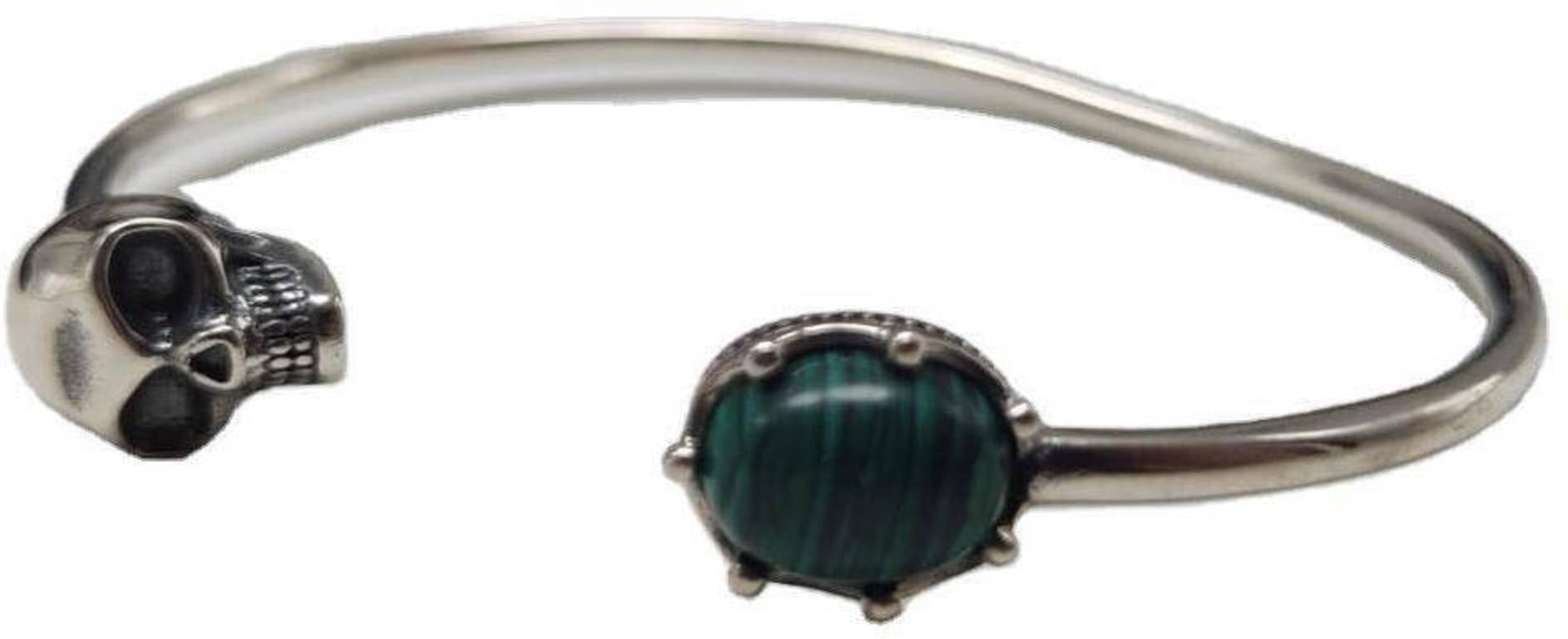 Brazalete S925 Plata Esterlina Retro Pulsera Ajustable Hombre Cráneo Malaquita Pulsera Mujer Mano Joyería Moda Personas Simple Cien con