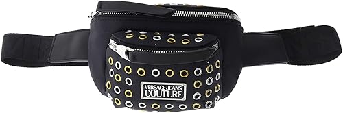 Versace Jeans Couture - Bolsa de cinturón compacta remachada de metal negro para mujer