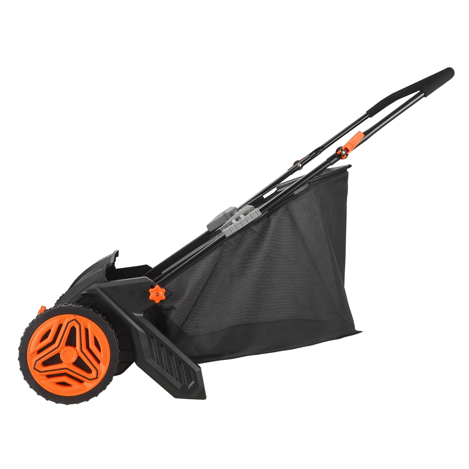 VEVOR Zamiatarka trawnika 99 L Zamiatarka do ziół z torbą do zbierania Szerokość 53,5 cm Szczotka obrotowa z regulacją wysokości Koła 25 cm do trawnika ogrodowego suche liście gruzu 112x67x90 cm