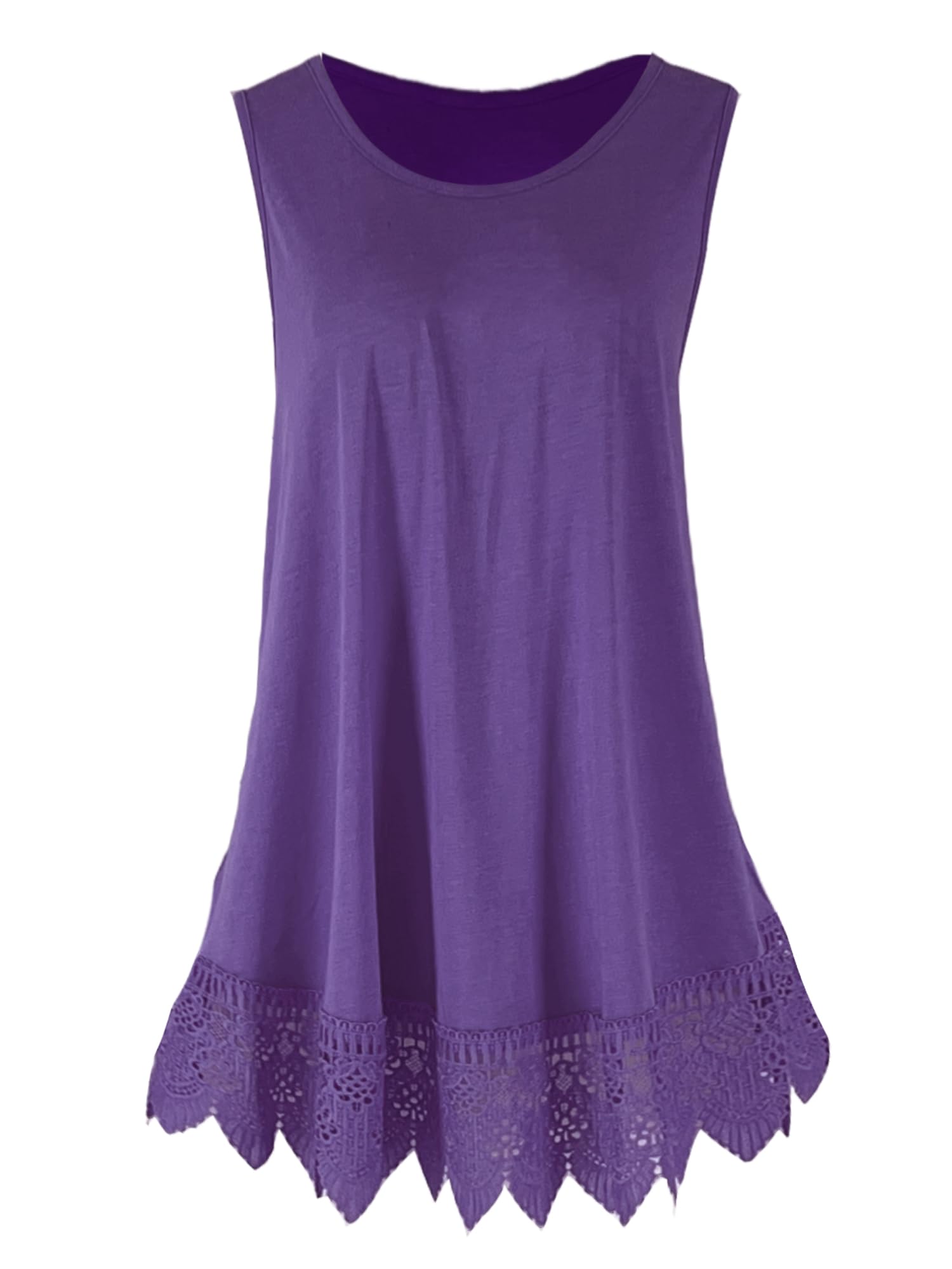 SepiMeli Long Plus Size Flowy Swing Lace Bottom Sleeveless Tunic Top for Women