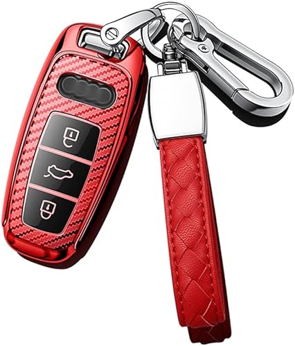 HIBEYO Funda para llavero de coche con textura de fibra de carbono de TPU con llavero se adapta a Audi A3 A6 A6L A7 A8 Q7 Q8 Rs6 Rs7 S3 S6 S7 E-Tron