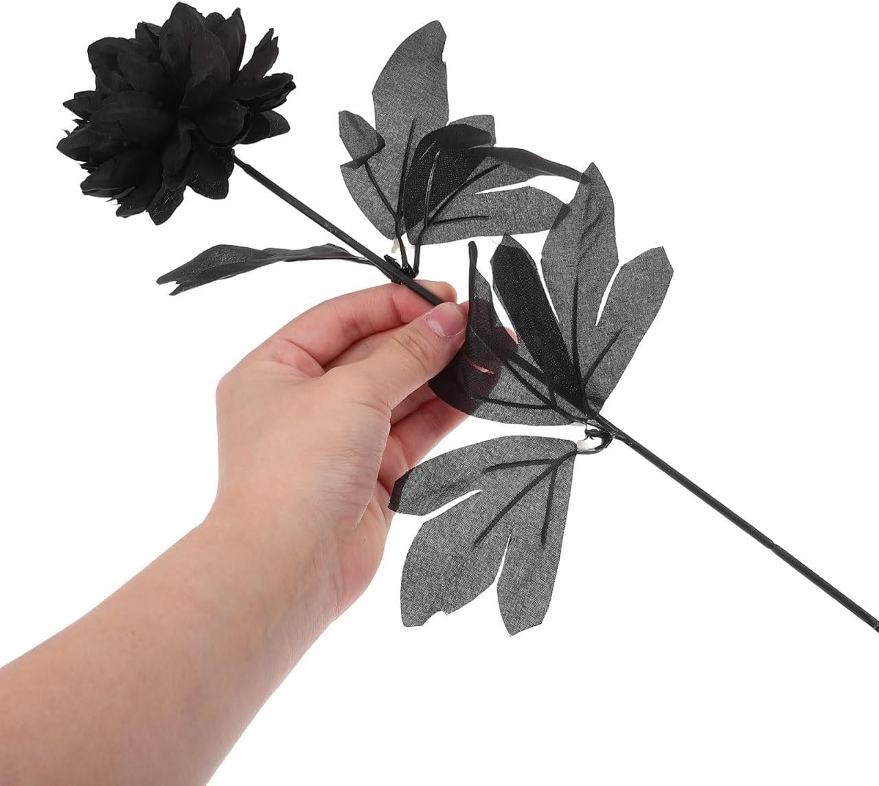 Housoutil Halloween Artificial Dahlia Flowers Black Simulated Faux Dahlias 12-Pack Gothic Day of The Dead Home Decor Floral Arrangement for Memorial and Table Display