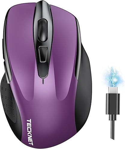 TECKNET Ratón inalámbrico (BT5.03.0 y 2.4G) recargable 4800 DPI silencioso USB A y ratón Bluetooth 6 botones, amplia compatibilidad, color morado