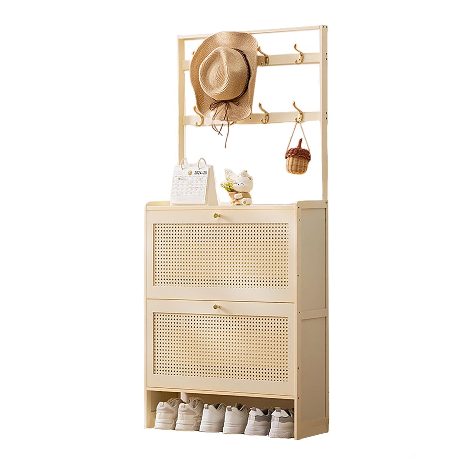 Meuble à chaussures fin en bambou blanc laiteux pour entrée de 70 cm