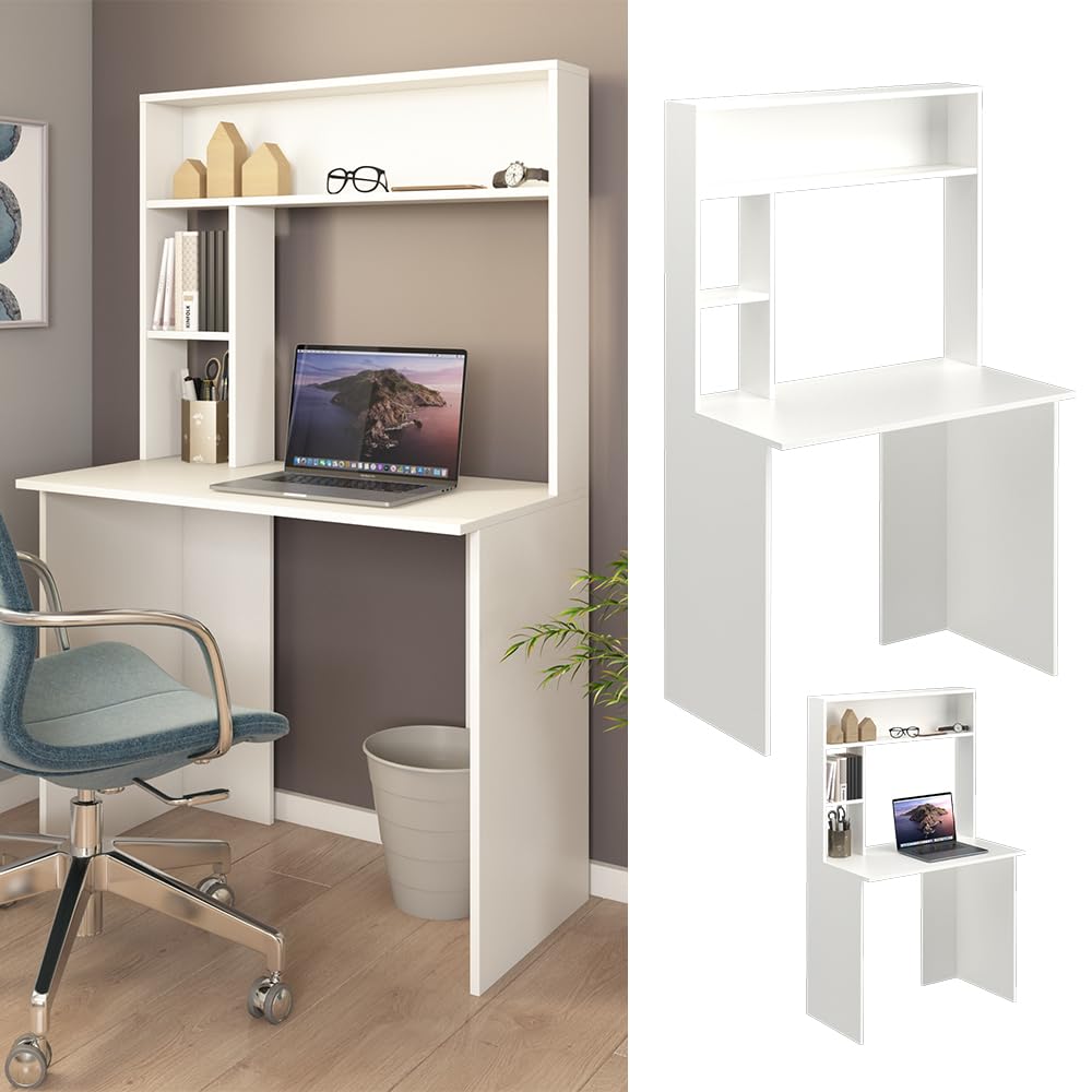 Vicco Bureau Albano, Blanc, 90x51.6cm | avec étagères ouvertes et fermées pour le rangement