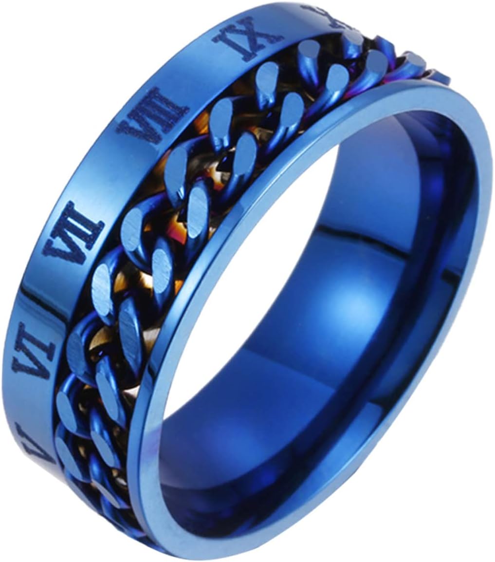 Titanium Steel Roman Numerals Ring Stylish Mens Ring Rotatable Fashion Jewelry for Wedding Engagement