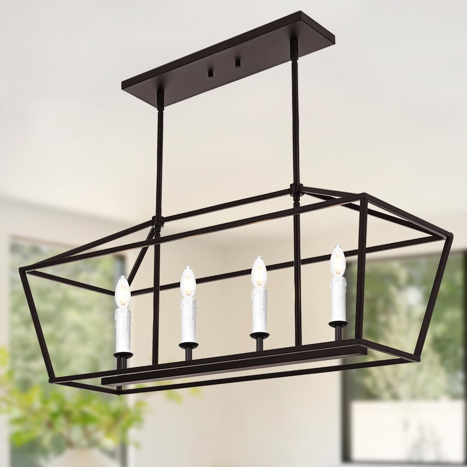 4-Light Kitchen Island Pendant Lighting Fixture, Farmhouse Dining Room Chandelier Over Table, Oil Rubbed Bronze &amp; E12 Bulb Base