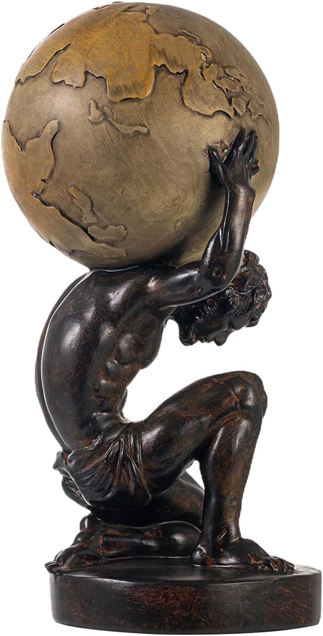 Lukitas Atlas Holding Up World Statue and Sculpture, Lifting The Earth Figurine Decor, Creative Ornament for Home Office Living Room, Brown, Resin 11.5''
