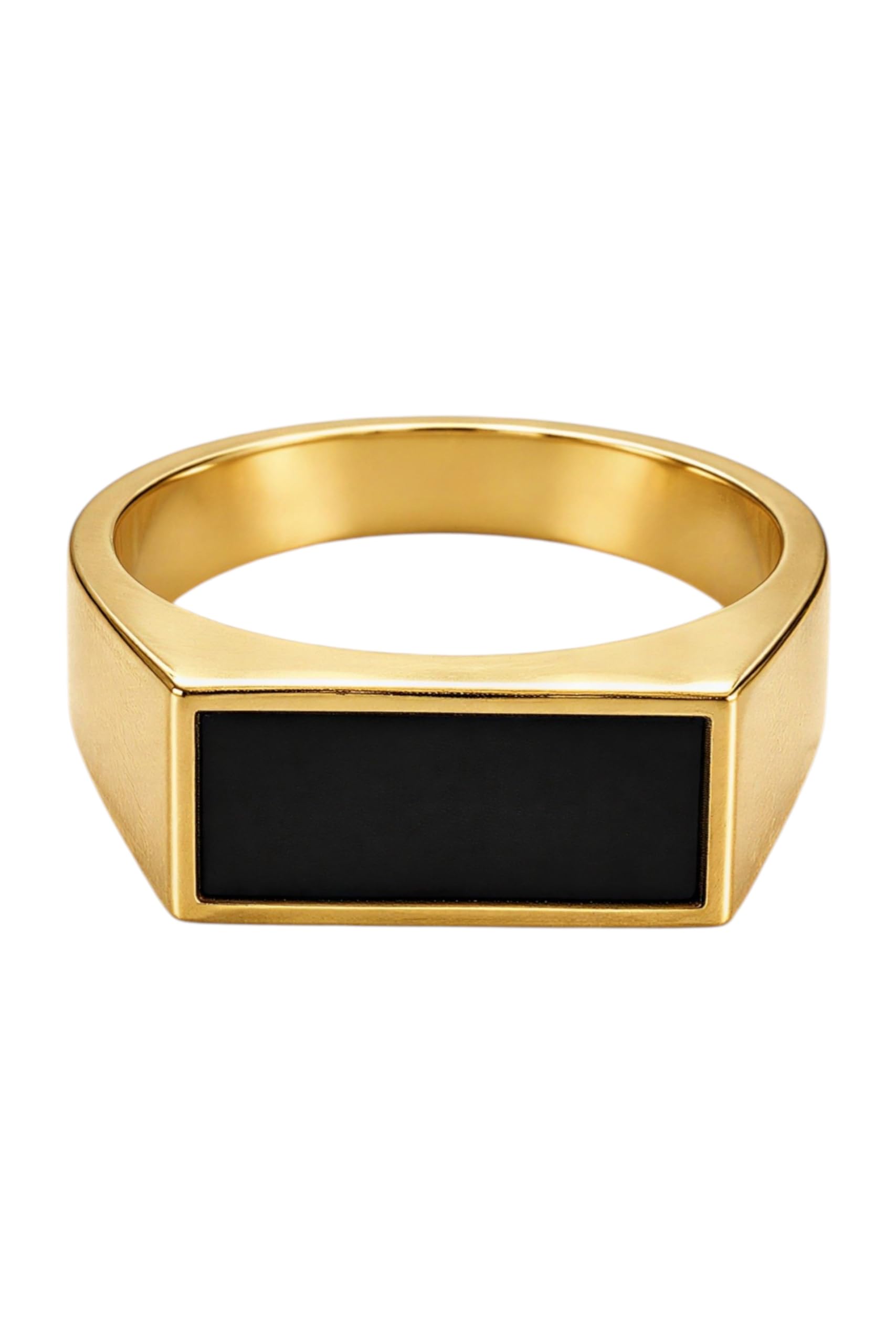 Men’s Gold Plated Stainless Steel Black Onyx Signet Ring | Rectangular Classic Band | Premium Stylish Ring for Men | Casual, Gift for Him-picture-29