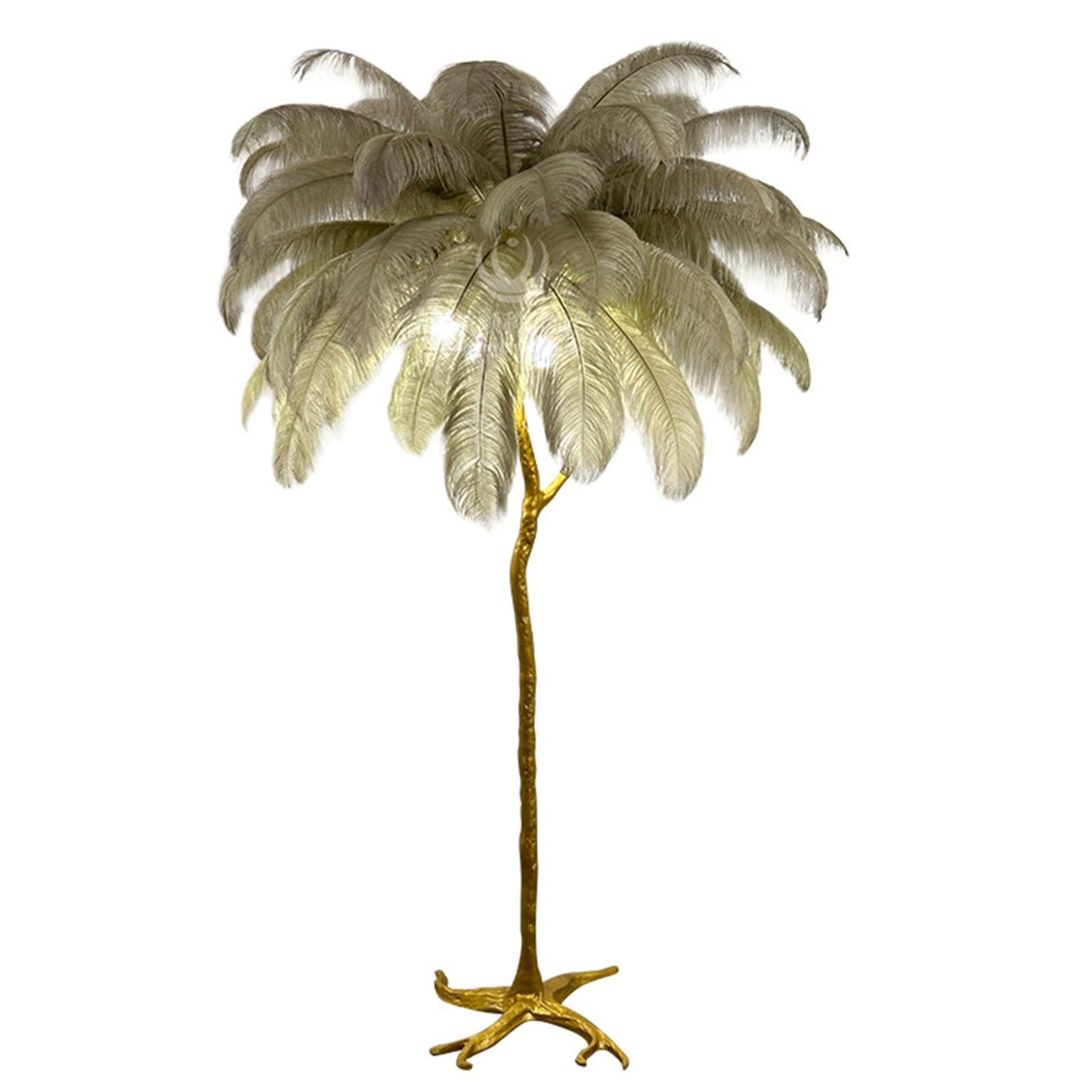 Elegante lampada da terra moderna con 35 piume di struzzo naturali, illuminazione a LED regolabile in 3 colori, interruttore a pedale, ideale per camere da letto e soggiorni (cammello 90 x A 150 cm)