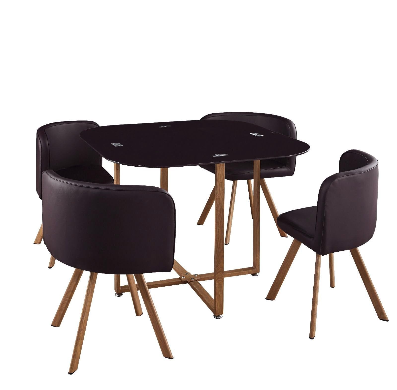 S & S Saldos y Stocks Mesa de Cristal Templado Teka + 4 Sillas. Comedor o Cocina Blanco 100x100 cm