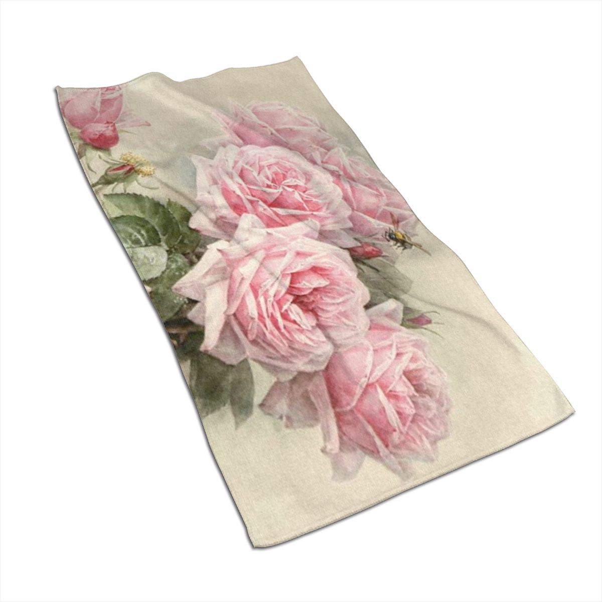 Hdadwy Vintage Shabby Chic Pink Rose Floral Bright Soft Hand Towel Bath Hand Towels Washcloth For Home/Beach/Yoga 27.5" X 15.7"