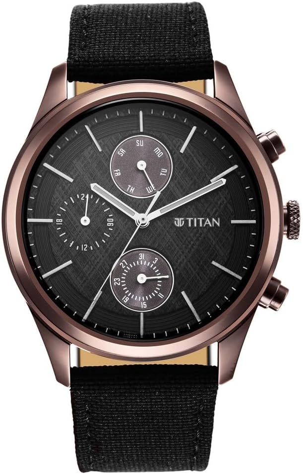 Titan Neo Splash Quartz Multifunction Black Dial Black Leather Strap Watch for Men - NT1805QP01
