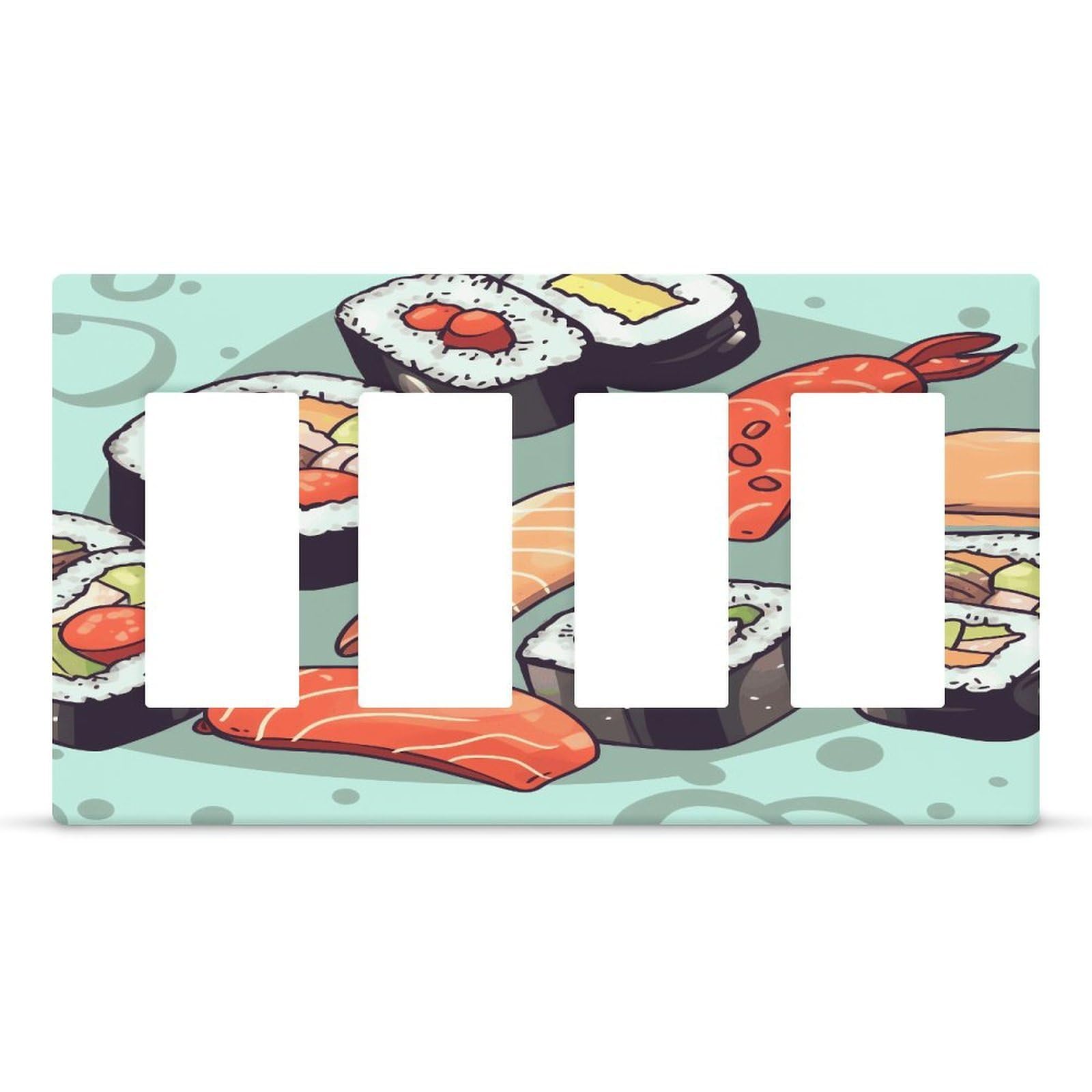 Sushi Outlet Cover Fashion Hidden Screw Light Switch Cover Exquisite Decorative Wall Plate Polycarbonate Thermoplastic 4-Gang Faceplate Covers
