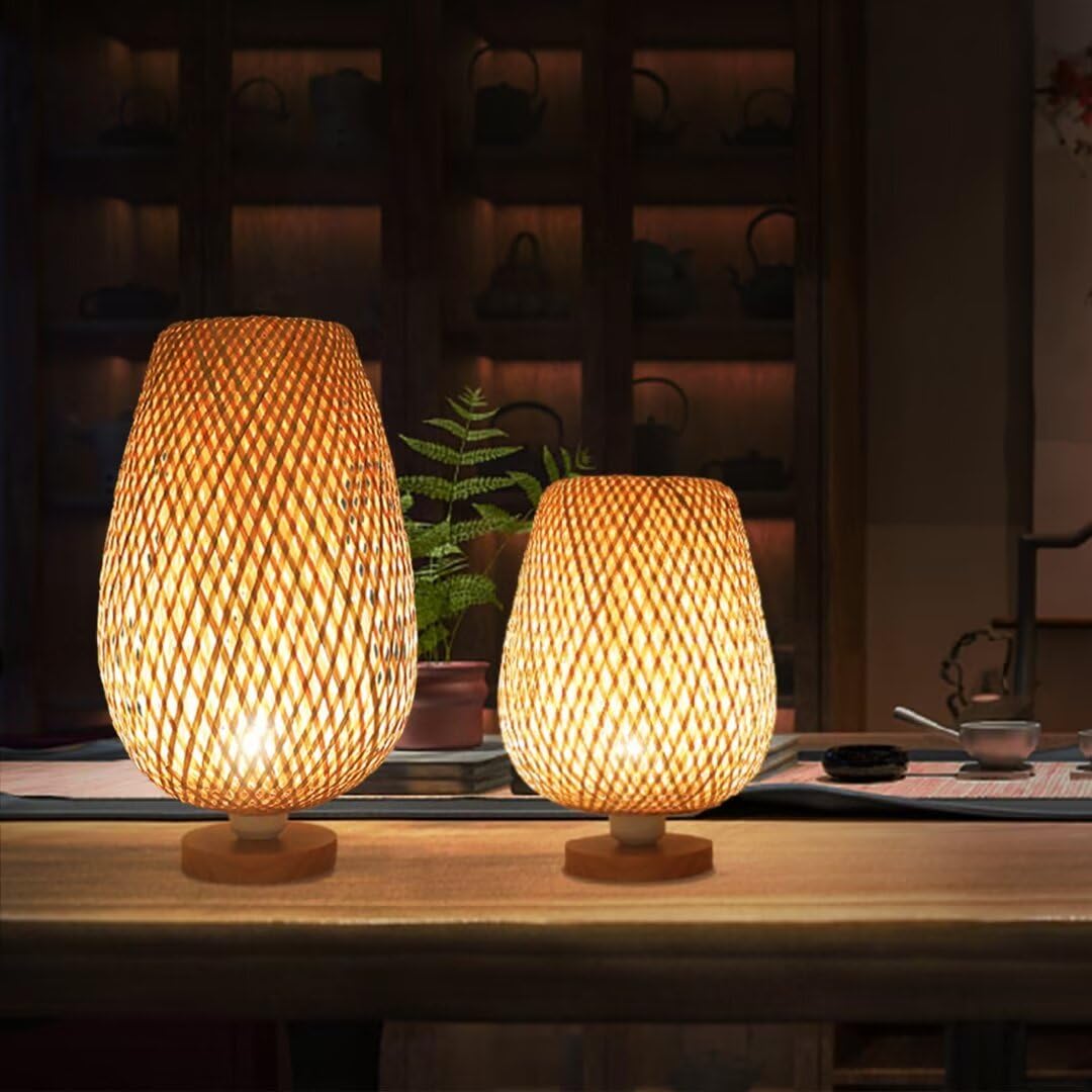 Lámpara De Mesa Tejida De Bambú Estilo Zen Pantalla De Bambú Luz De Mesa Iluminación De Mesa Decorativa Luz Nocturna Luz De Ambiente Para Dormitorio, Sala De Estar