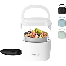 Nostalgia Portable 20-Ounce Electric Heated Lunch Box Travel Size 2.5 Cup Capacity for Soup, Chili, and Leftovers Leak Proof Silicone Sealed Lid, Foldable Carry Handle, Detachable Cord White