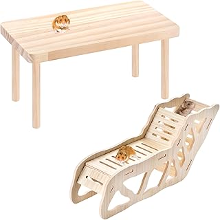 (2-Piece Set) Hamster Game Wooden Platform, Tunnel Ladder Hidden Area Platform with Wooden Support Columns, Toy cage Accessories for Hamster Squirrels and Other Small Pets