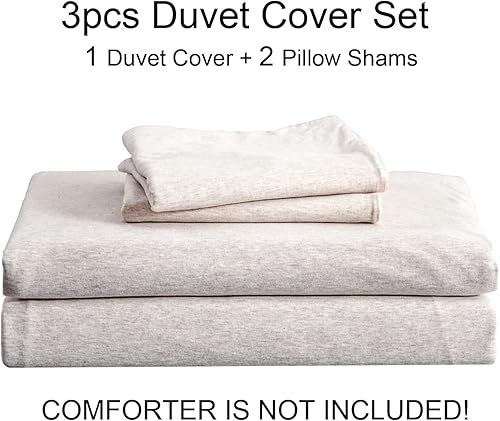 Miniatura 7 de PURE ERA Juego de funda de edredón de punto jersey, 100% algodón, súper suave, cómodo, juego de cama de 3 piezas con cierre de cremallera (beige