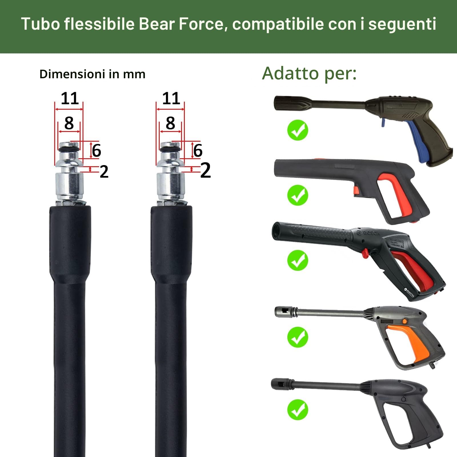 Tubo di ricambio per idropulitrice 10 m, compatibile con per Bosch, alcuni di per Black & Decker per Annovi Reverberi AR per Michelin per Stanley per Mac Allister idropulitrici ad alta pressione