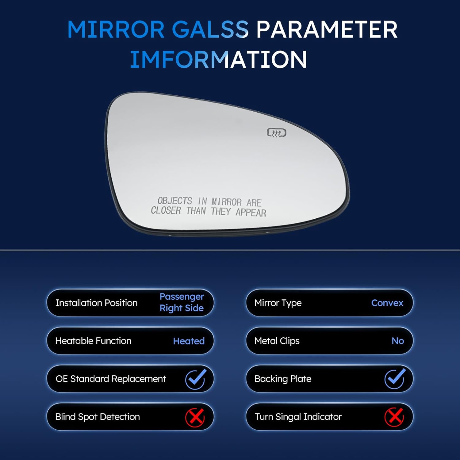 Exterior Passenger Side Mirror Glass Compatible With Toyota Corolla 2014 2015 2016 2017 2018 2019 Heated Right View Convex Mirror W/Backing Plate