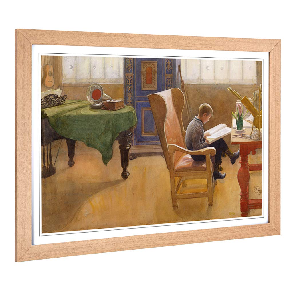 Big Box Art Framed Print of Carl Larsson Reading Design | Wall Art Picture | Home Decor for Kitchen, Living, Dining Room, Lounge, Bedroom, Hallway, Office, Oak, A2 / 24.5x18 Inch / 62x45cm