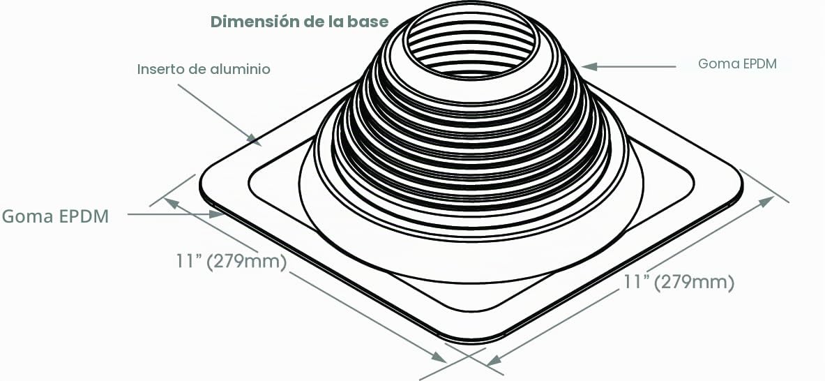 MASTER FLASH Brida antiingreso de agua de EPDM flexible de paso de techo, protección para chimeneas, tuberías, cables, paneles, alcantarilla, estándar #5 (101-209 mm)