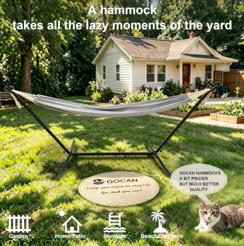 Image of GOCAN Large Outdoor Hammock, Extra Long 2 Person Replacement Cotton Canvas Hammock Compatible with Hammock Stand, 500 Lbs Weight Capacity(Grey)