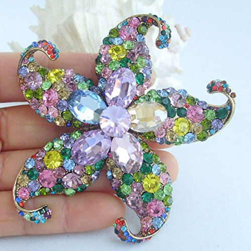 Image of Charming 3.15 inch Austrian Crystal Starfish Brooch Pin Pendant Wedding Prom BZ4824