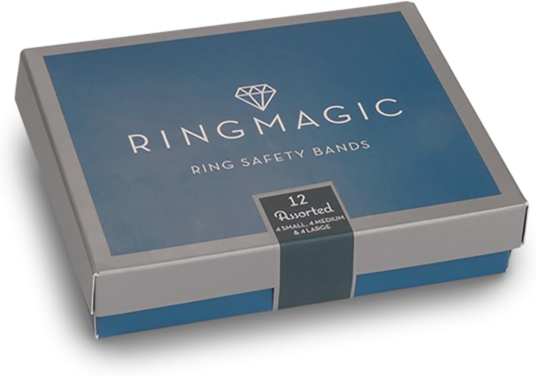 Ring Resizer, Ring Safety Bands, 12 Pack Assorted (4 Sm, 4 Med, 4 Lrg) with Compact Case